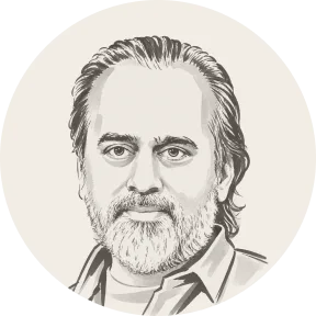 Illustrated portrait of Acharya Prashant, whose teachings AP Mirror speaks from